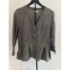 Poetry Linen Blend Button Front Peplum Top Womens M Boho Y2K